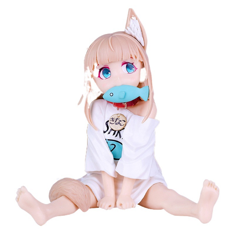 Mi gato es linda chica bonita chica modelo decoración Polvo de soja hecho a mano gato dama sentada comiendo pescado