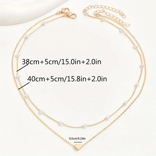 Cross-border Bestselling Imitation Pearl Chain Heart Pendant Double Layer Necklace for Women, Simple Elegance Multi-Layer Necklace Accessory Wholesale