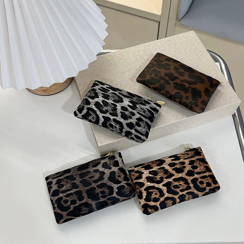 Short Zipper Minimalist Ultra-Thin Coin Purse — Unisex Litchi-Grain & Leopard-Print Design for Cards, Documents, and Coins