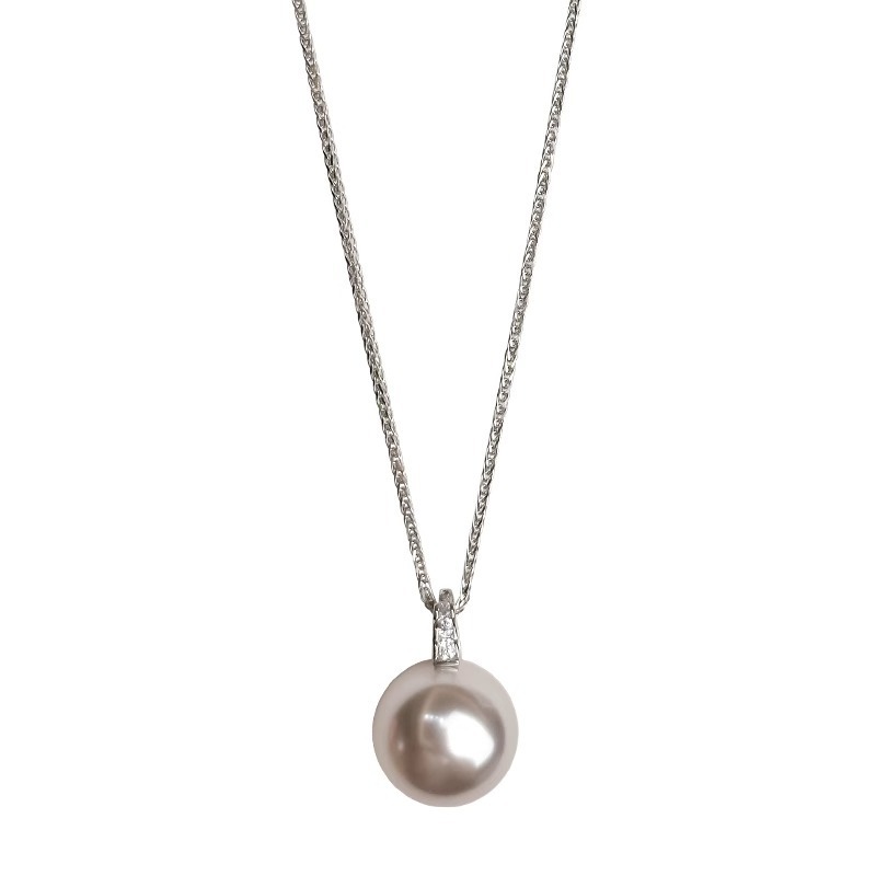 Collar con colgante de perlas Shijia redondo de circón Moda y simple Cadena de clavícula de todo fósforo Temperamento de nicho Collar de sentido avanzado