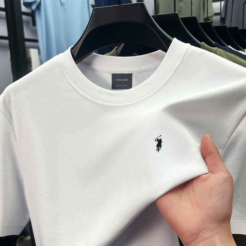 Paul liquid ammonia cotton round-neck short-sleeve men's T-shirt, high-quality loose casual embroidered exquisite half-sleeve T-shirt for young and middle-aged men Paul liquid ammonia cotton round-neck short-sleeve men's T-shirt, high-quality loose casual embroidered exquisite half-sleeve T-shirt for young and middle-aged men