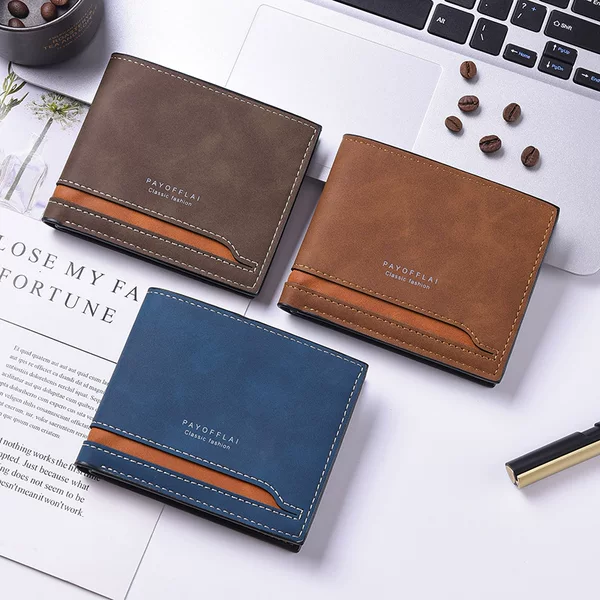 Cross-Border New Men's Patchwork Color-Block Short Wallet Horizontal Retro Matte 70% off Multi-Card Slot Wallet Card Holder