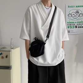 男ins潮流发型师慵懒风垂感韩风宽松夏季禁欲系深V领坠感短袖衬衫