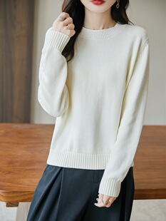 (Cross-border trading), demi-season cotton knitted sweater with a round collar, solid base body-friendly long-sleeve, oversize
