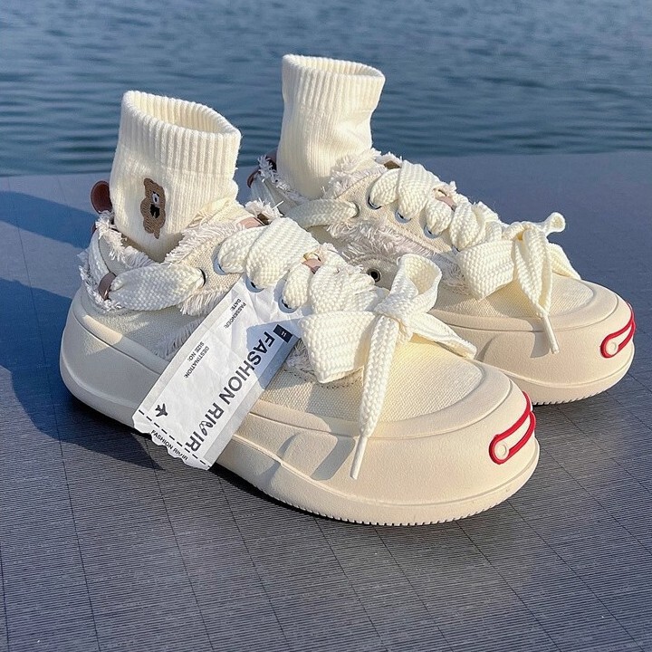 Tan Jianci's Same Style Canvas Shoes 2025 New Women's Shoes Open Smile Thick-Soled Beggar Sneakers Versatile Casual Niche Trend Tan Jianci's Same Style Canvas Shoes 2025 New Women's Shoes Open Smile Thick-Soled Beggar Sneakers Versatile Casual Niche Trend