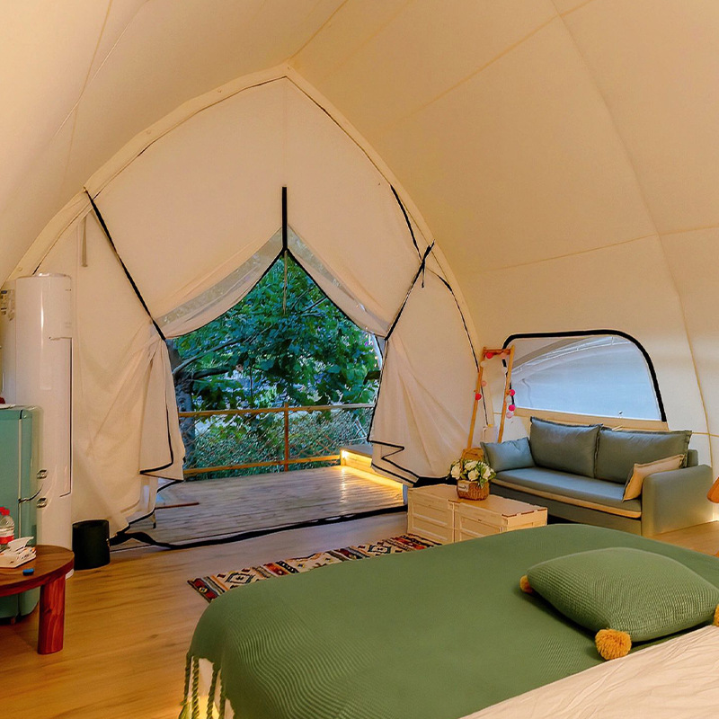 Hotel semicircular tienda de campaña al aire libre acampamiento residencial base de campo a prueba de vientos galpón fabricante de equipos de cortina a prueba de lluvia