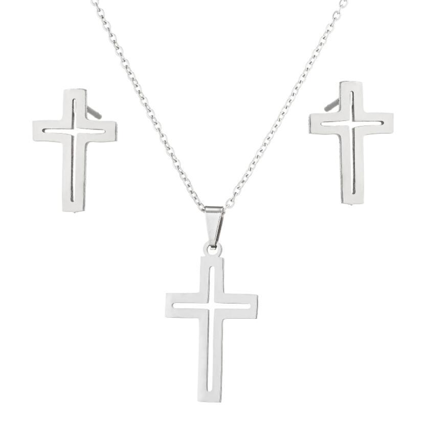 Collar de aretes de acero inoxidable traje al por mayor transfronteriza de moda sudamericana geométrica simple corazón nota conjunto de dos piezas para las mujeres