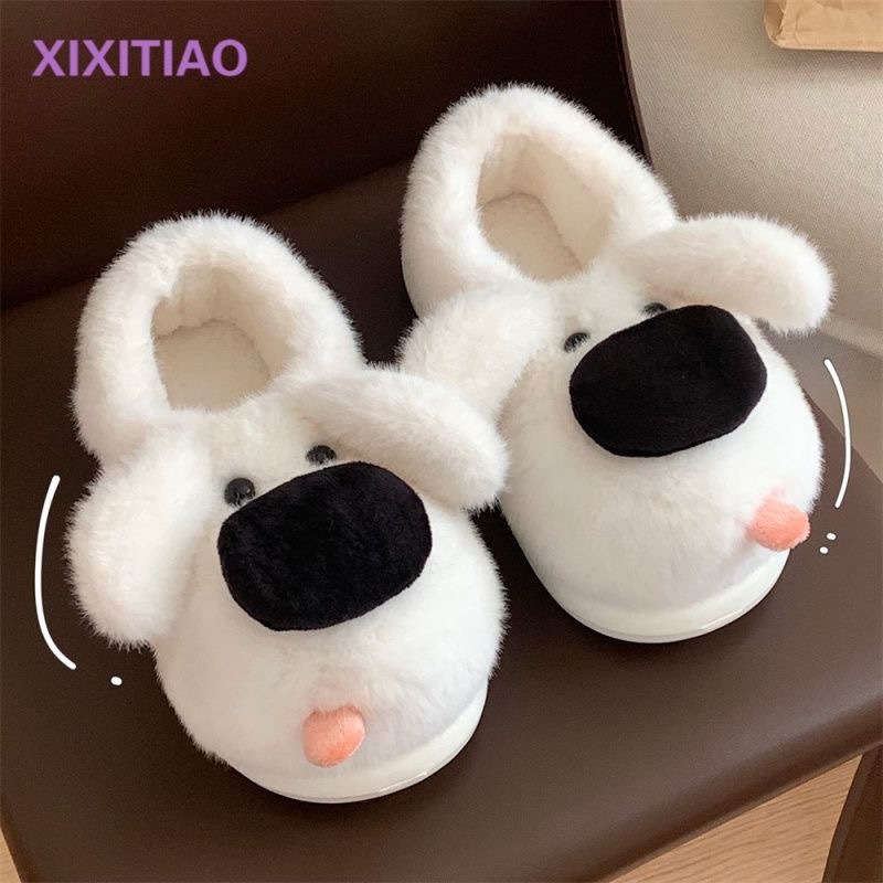 2025 invierno nuevo estilo divertido zapatillas de algodón para perros bolsas cálidas con hombres y mujeres de moda parejas caseras zapatos de lana de suela gruesa