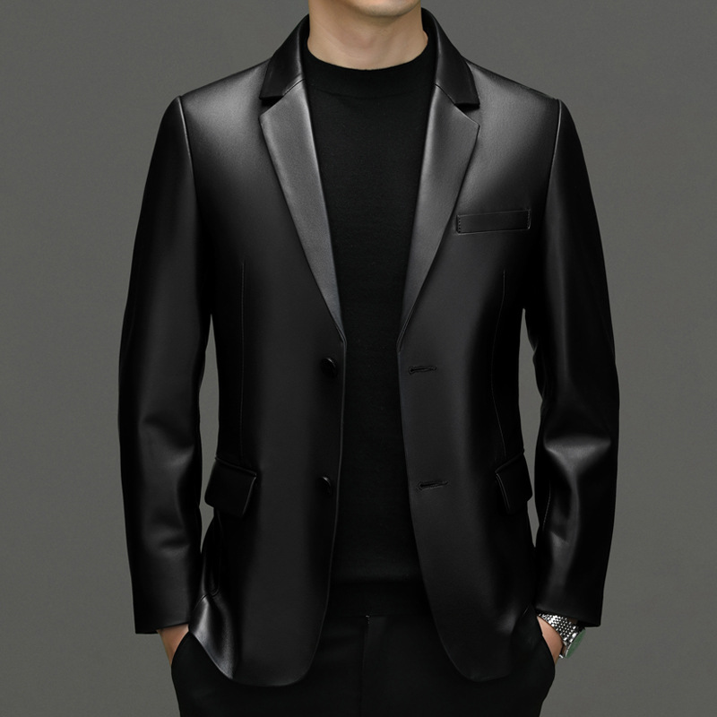 Autumn And Winter Men's Genuine Leather Sheepskin Lapel Casual Light Business No-Iron Anti-Wrinkle Jacket For Young And Middle-aged People
