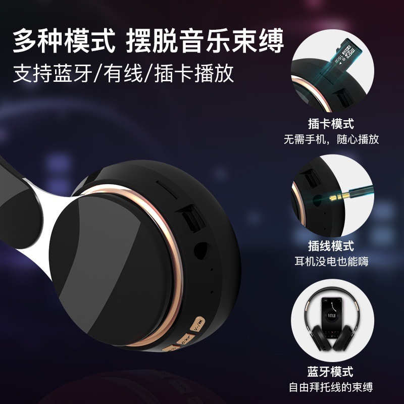 跨境爆款立体声头戴式蓝牙耳机可折叠伸缩重低音插卡无线耳麦批发|undefined
