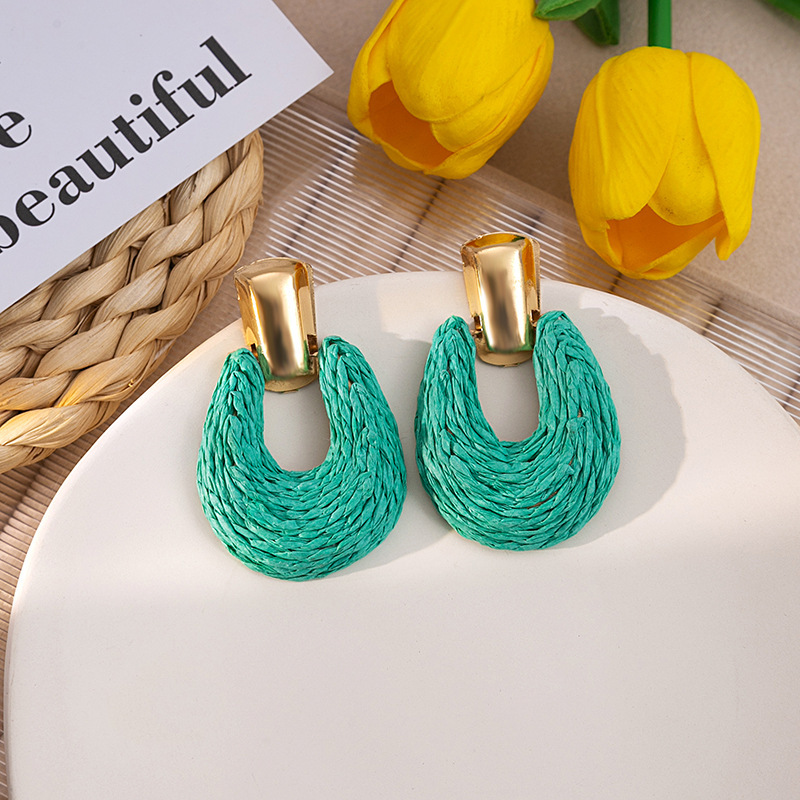 15g Weight Alloy Ear Needle Material Drop Earrings Classification 1 Pair Quantity Holiday, Daily Occasion raffia Material Geometric Pattern Women's Gender Retro Style 1 Pair Retro Geometric Raffia Drop Earrings 10