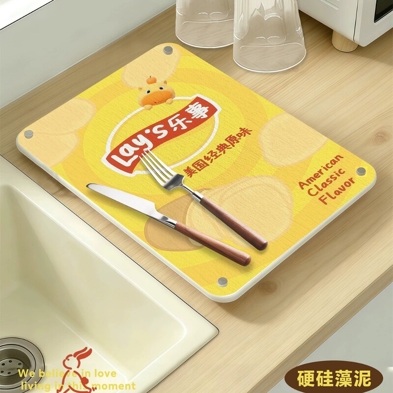 Cartoon Large Hard Diatomaceous Earth Absorbent Mat for Kitchen Countertops, Dish Drying Rack, Bathroom Washbasin Cup Mat