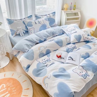 2023 new thickened brushed four-piece bed sheet and quilt cover student dormitory three-piece quilt cover bedding wholesale