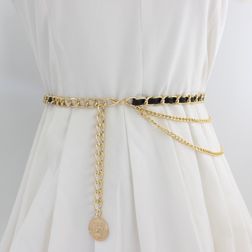 Spring and summer style PU wear metal waist chain women's dress decorative sweater waist chain drop shipping