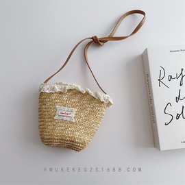 小众款儿童麦秆草包  洋气男女童夏季海边度假单肩包凹造型斜跨包