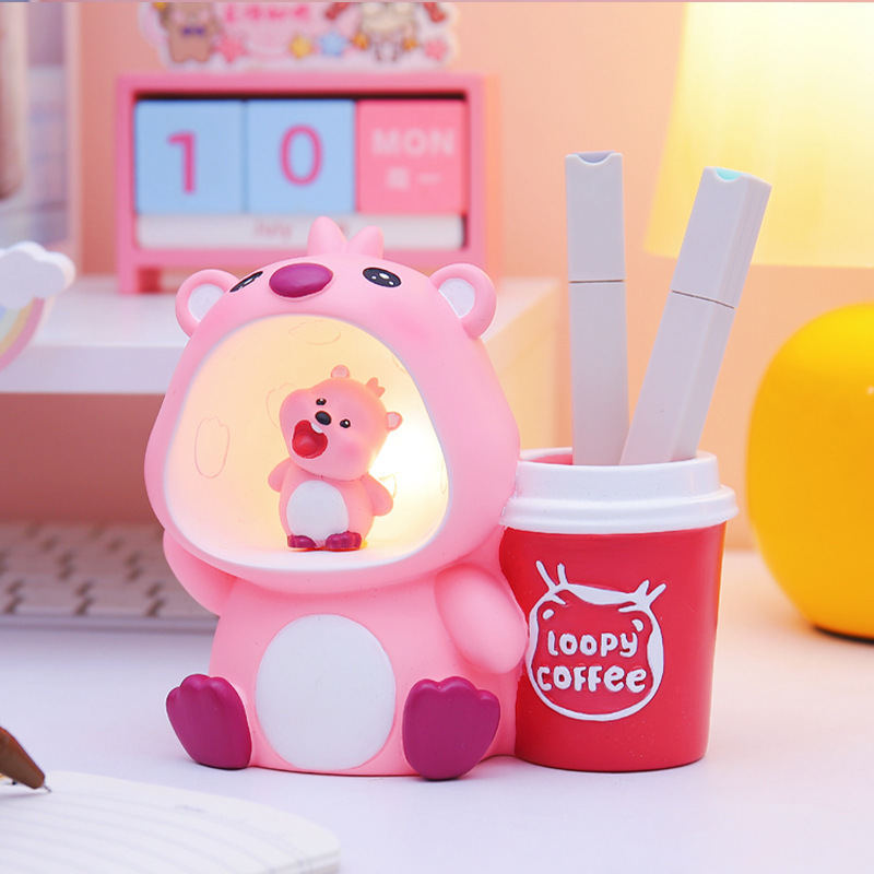クリエイティブかわいいベラウサギのペンライト多機能スターライト収納ペンホルダー子供寝室デスクトップ装飾置物|undefined