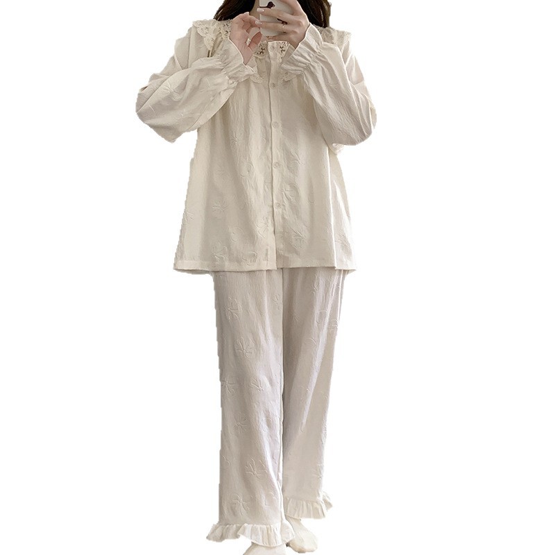 睡衣女2025新款春秋季薄款云朵棉长袖带胸垫甜美公主风家居服套装|undefined