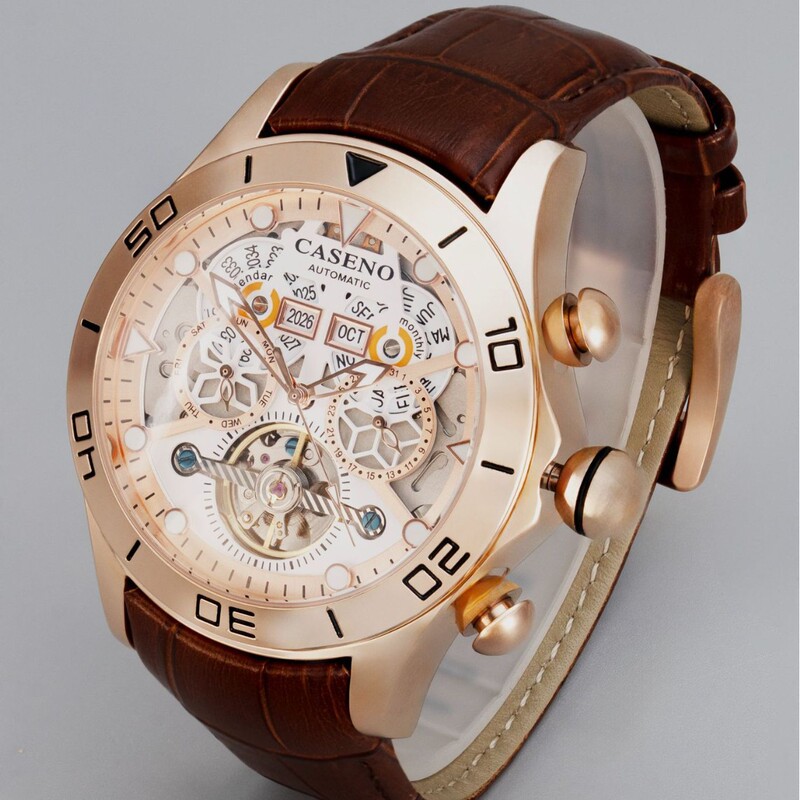 Caseno brand bubble perpetual calendar automatic tourbillon large dial mechanical watch leather belt watch