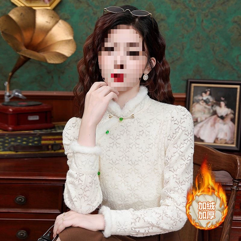 Fleece retro shirt, long-sleeve, demi-season cheongsam