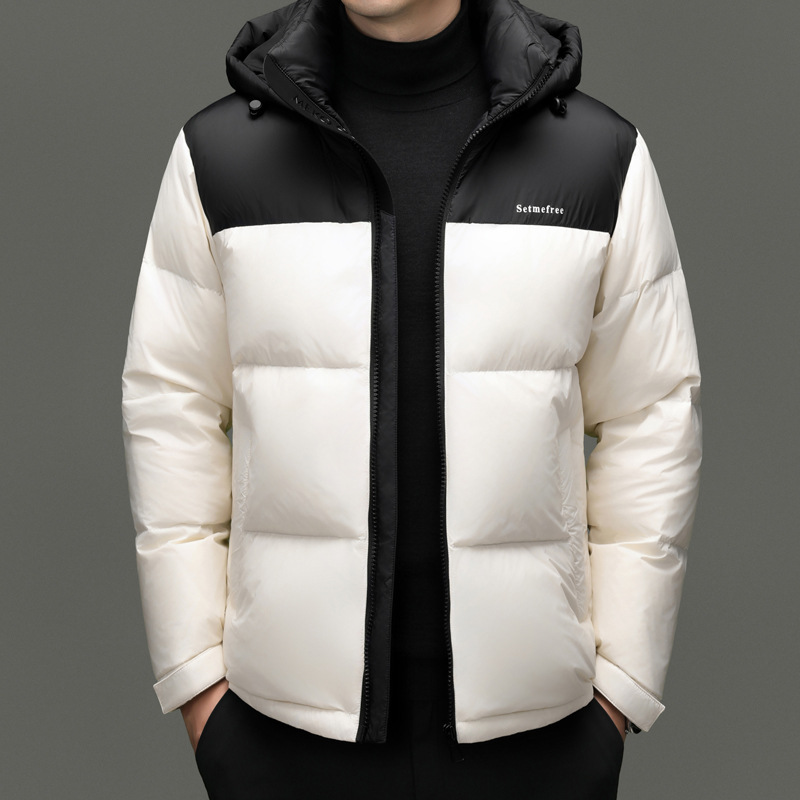 Winter Hooded Splicing Fashionable White Duck down Jacket Middle-Aged Loose Casual Thick Warm Dad Jacket Men's Jacket