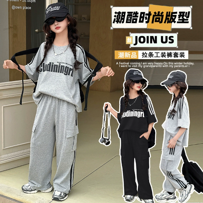 Summer clothing, thin children's set for leisure, Korean style, western style, for teenagers, children's clothing