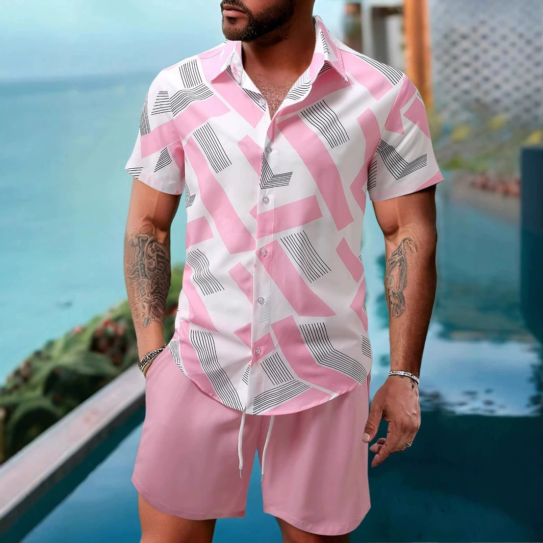 Новинка 2025 года: новый европейский и американский кросс-бордерный высококачественный комплект из короткого рукава и шорт с 3D-печатью и геометрическим узором на Amazon