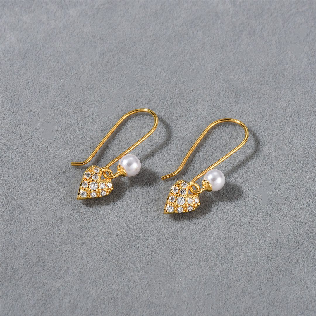 Pendientes colgantes de corazón con perla y diamantes para mujer_voghion.com