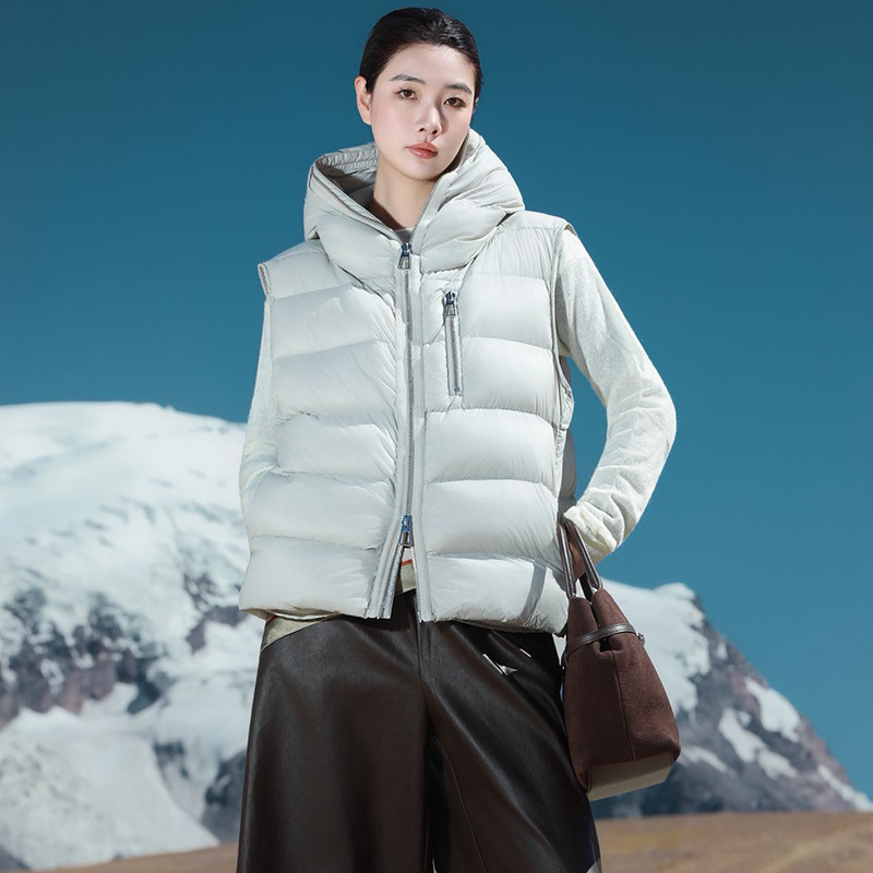 Cross-Border 90 White Duck down Classy down Vest Women's Hooded 2025 Winter New Warm Thickeneded Waistcoat Vest Trendy