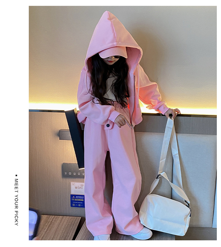 Jenter vår 2024 ny koreansk utgave barnemote hettegenser i to deler med en stor og vestlig stil_voghion.com