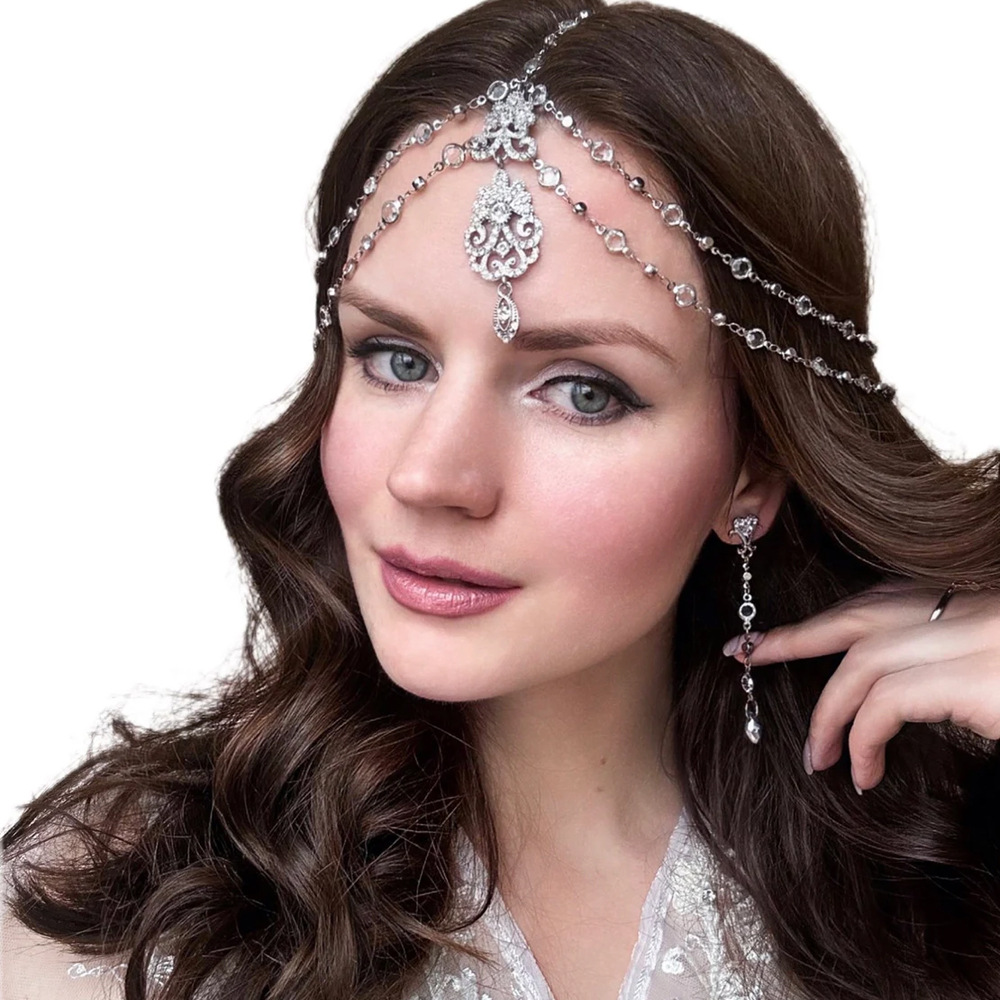 Foreign Trade Cross-Border Diamond Multi-Layer Hair Chain European and American Fashion Ethnic Style Rhinestone Forehead Chain Headwear Hair Chain