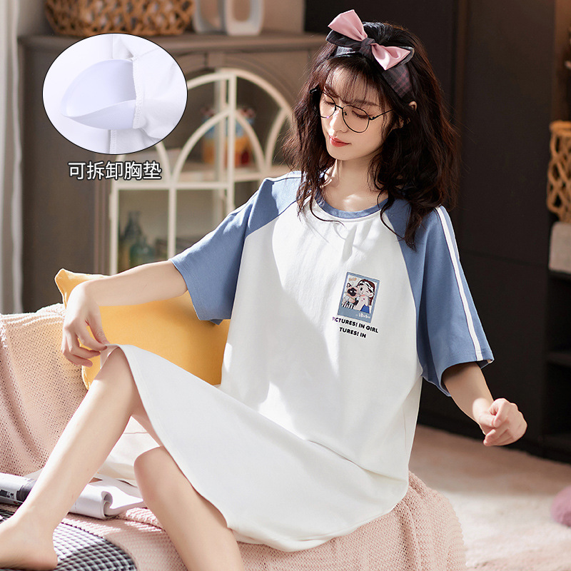 2022new camisón de las mujeres del verano algodón fino embarazadas más tamaño con el cojín pecho pijamas princesa vestido estilo