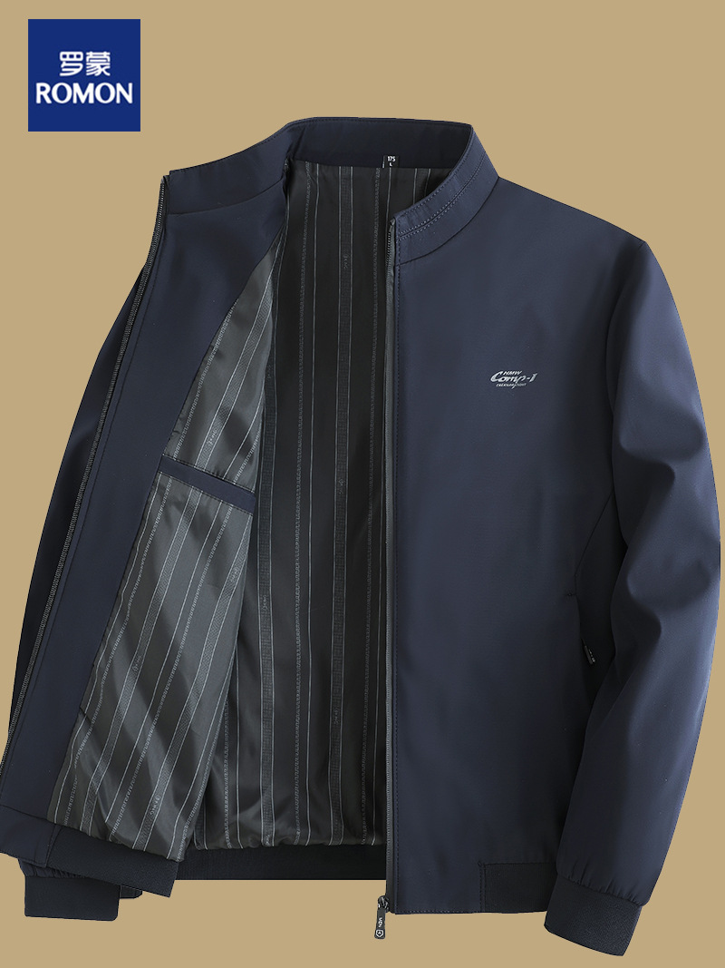 Romon Jacket Men's Spring, Autumn and Summer Loose Casual Stand-Up Collar Versatile Dad Wear Thin Middle-Aged Large Size Men's Jacket
