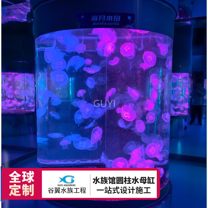水族馆圆柱形水母缸设计中大型圆柱展示展览异形缸造景鱼缸水族箱