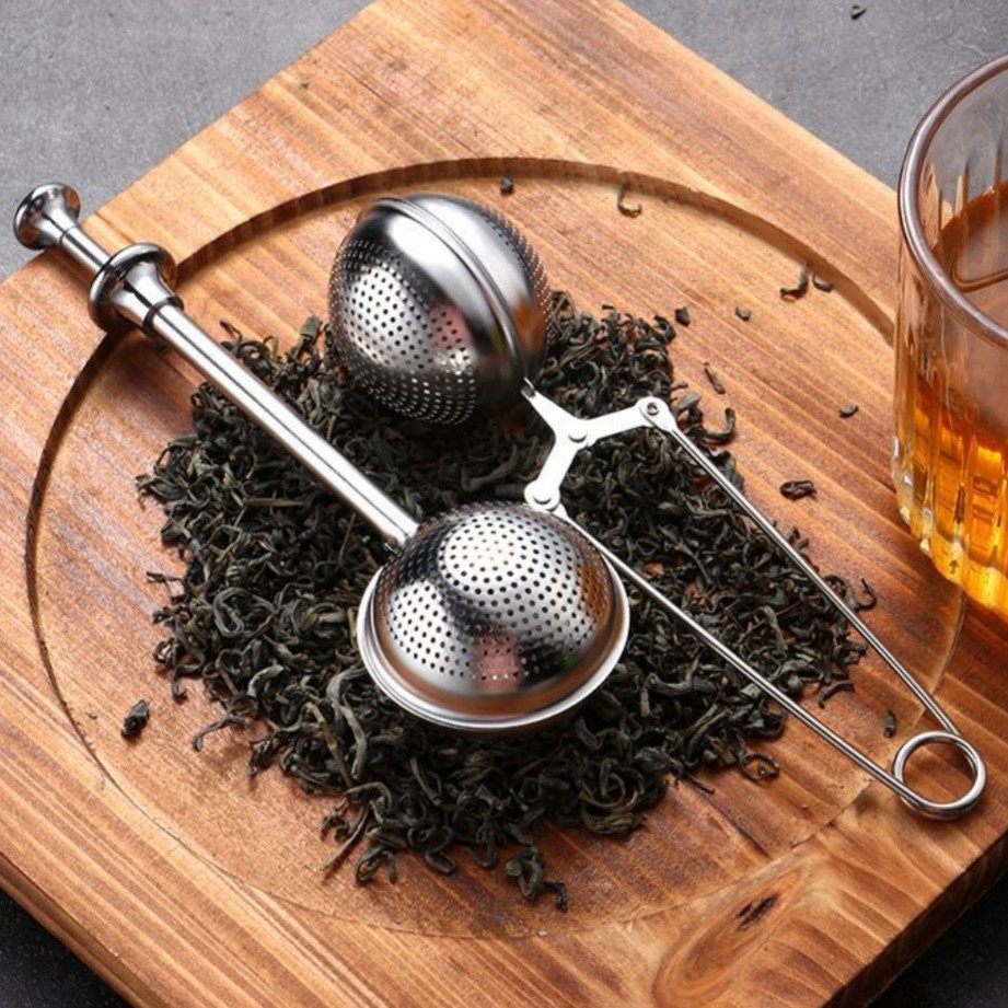 304不锈钢茶球按压式手柄泡茶器可伸缩拉杆茶漏茶具创意过滤茶夹