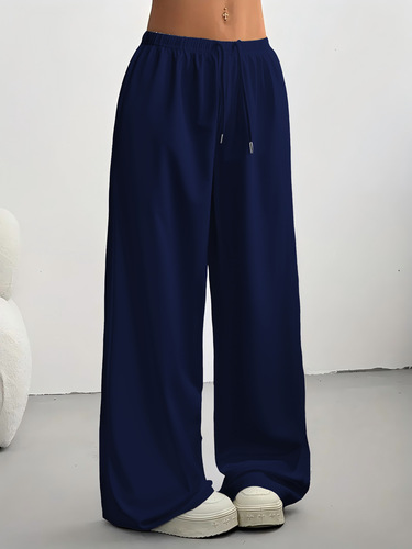 Casual sports style women's wide-leg sweatpants breathable fabric straight line low waist drawstring elastic low waist autumn