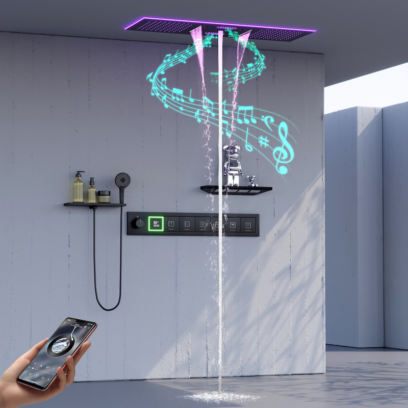 2025 New Canopy Concealed Led Shower Set with Bluetooth Music Digital Display All-Copper Button Constant Temperature Shower