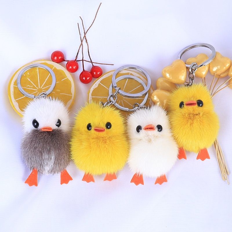 Mink Fur Duck Fur Pendant Chick Little Yellow Duck Cute Plush Car Keychain Mobile Phone Pendant Pendant