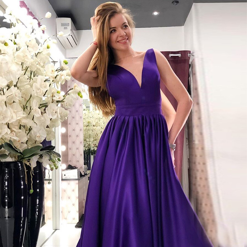 El Comercio exterior europeo y americano Amazon AliExpress deseo vestido de noche de las mujeres sexy backless satén simple vestido largo image 4