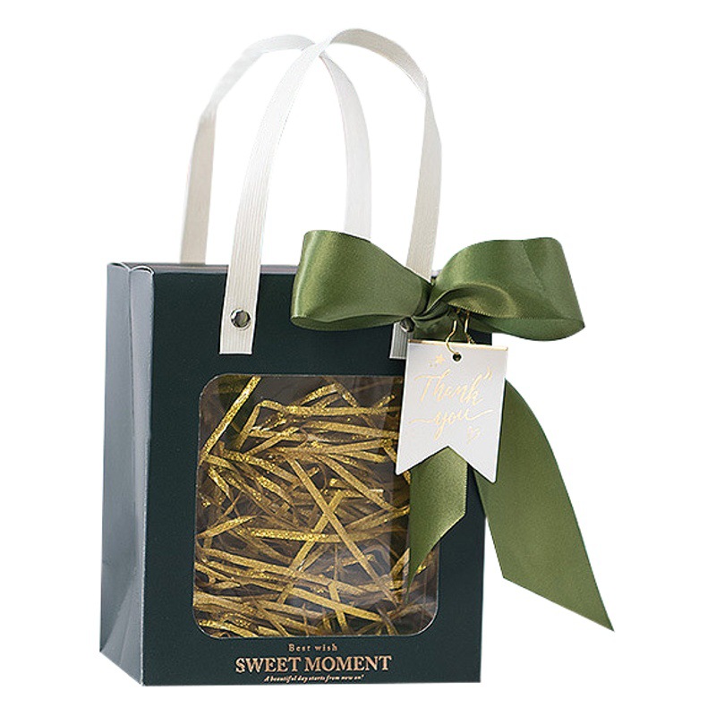 Bolsa de papel de ventana al por mayor estilo ins bolsa de papel de tamaño pequeño bolso de regalo de mano bolso de regalo transparente bolsa de regalo de tarjeta blanca