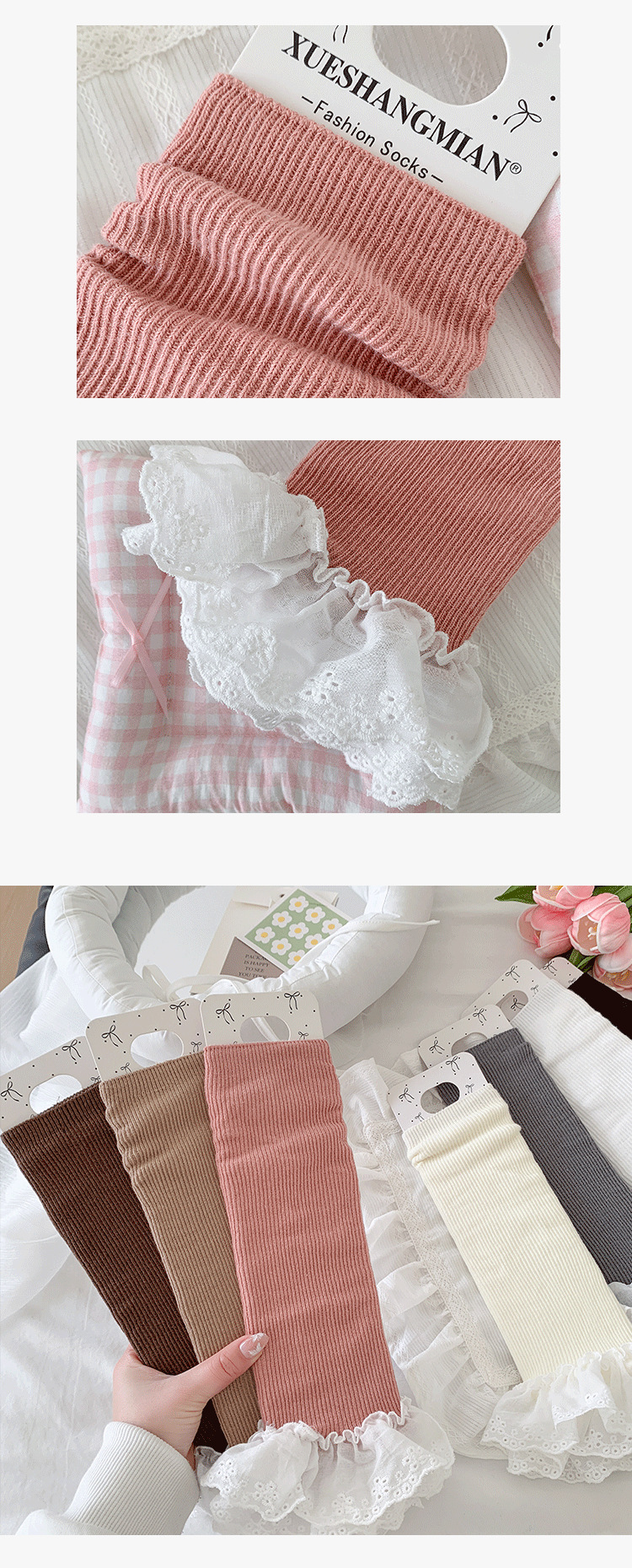 Scaldamuscoli Bootshang Calzini in cotone per donna con doppio ago in pizzo in tessuto a metà tubo Lolita con risvolto in pile Scaldamuscoli svasati in stile balletto dolce_voghion.com