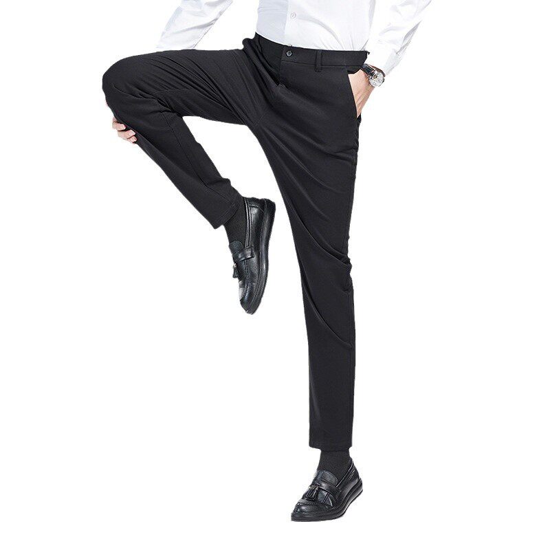 Quần dài nam ống đứng cạp vừa co giãn, chất cotton pha, không cần ủi — Màu xanh hải quân, màu kaki, màu xám, màu đen