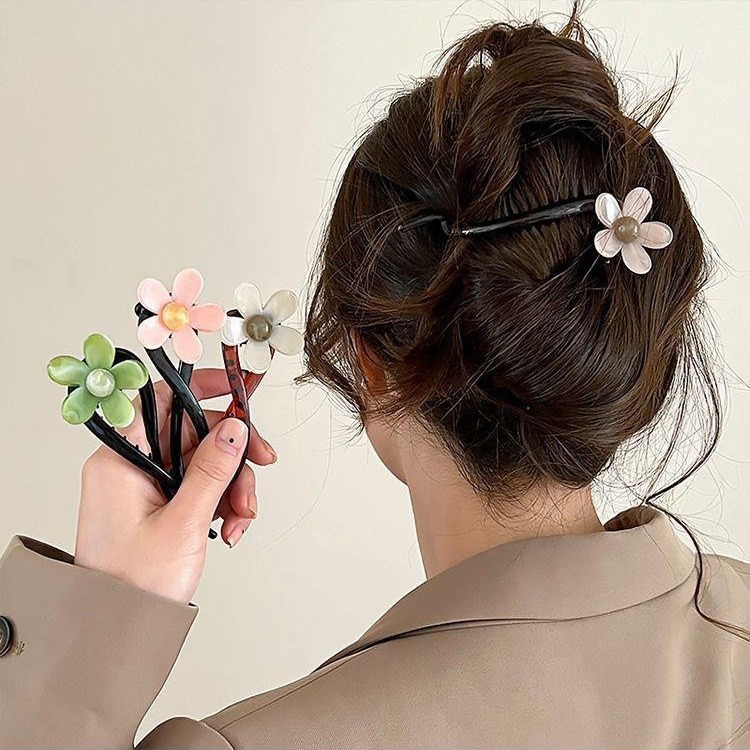 Vintage Elegant Flower One-word Clip Hairpin Headwear Women's New Twist Clip Back Head Disc Hair Grab Clip Hairpin Hair Accessories