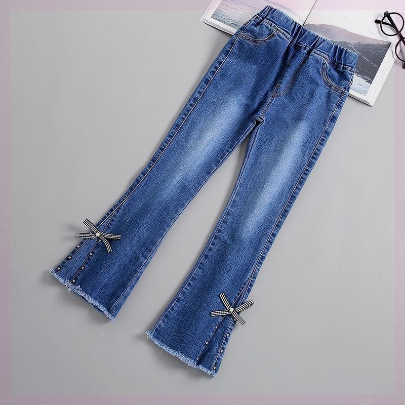 Jeans de niñas 2025 nuevo estilo de primavera y otoño para niños pantalones delgados de primavera para niños pequeños de moda