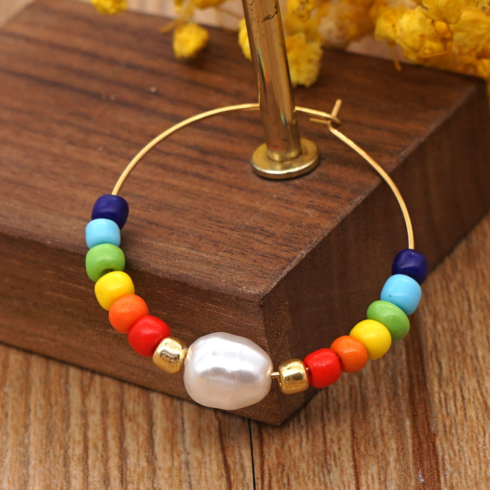 New Style Bohemian Rainbow Glass Beads Imitation Pearl Handmade Beaded Earrings display picture 4