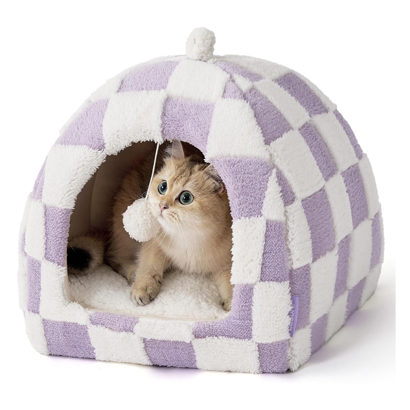 Nido de gato de calabaza, nido de mascota de jacquard de terciopelo de algodón calmante, cálido, habitación cerrada para gatos con memoria rebotable, exclusivo de Amazon