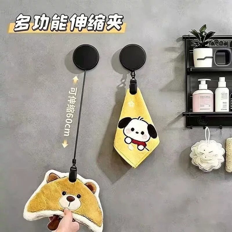 Multifunctional towel clip with retractable hook, automatic rebound, bathroom and toilet hand towel holder, towel storage organizer