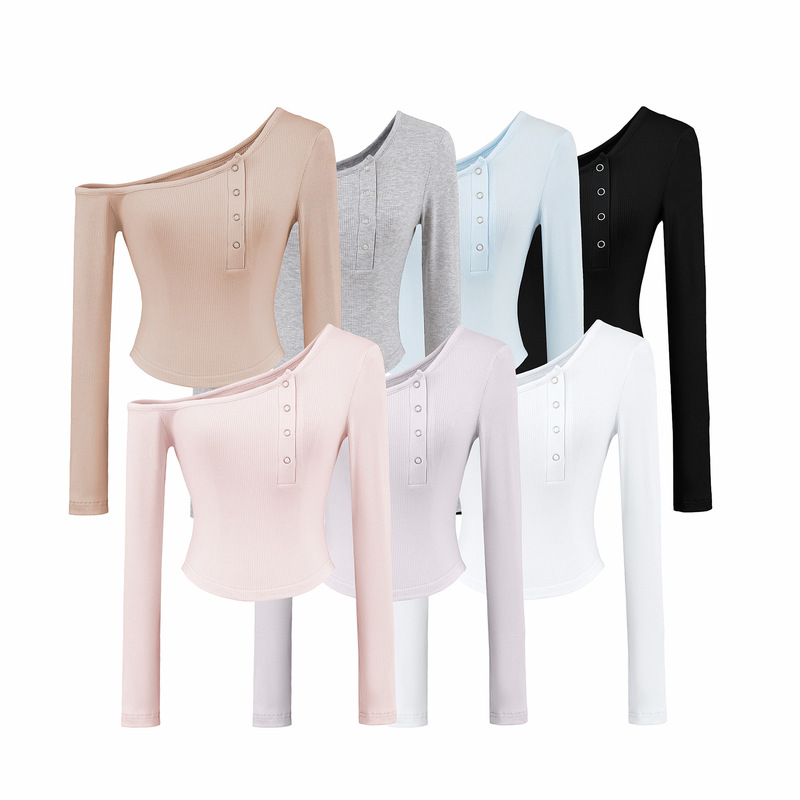 American-Style Spicy Girl Off-Shoulder Long-Sleeve T-Shirt for Women, Designed with a Unique Off-Shoulder Cut, Slim Fit, Waist-Cinching, Versatile Top in Multiple Colors