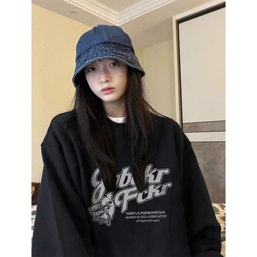 Heavyweight Fleece Sweatshirt for Women, Autumn/Winter Women's Fleece Sweatshirt, Fleece Sweatshirt for Girls, Lazy Style Letter Print Long Sleeve Round Neck Versatile Top