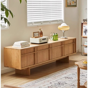 Japanese Wabi-Sabi Style Solid Wood Tv Cabinet for Home Living Room Side Cabinet Audio-Visual Cabinet Small Apartment Background Wall Simple Floor-Standing