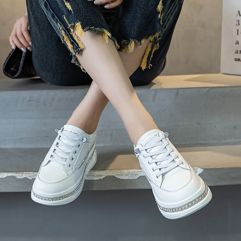 Genuine Leather White Women, Slip-On, 2025 Autumn New Thick-Soled Casual Shoes, Lightweight, Height-Increasing Sneakers_vogvips.com